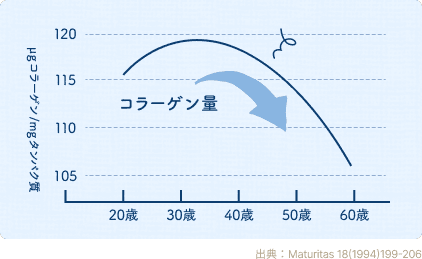 年齢に伴うコラーゲン減少量グラフ