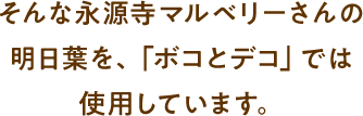 そんな永源寺マルベリーさんの明日葉を、「ボコとデコ」では使用しています。