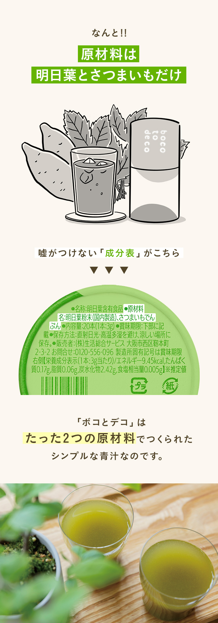 なんと!!原材料は明日葉とさつまいもだけ