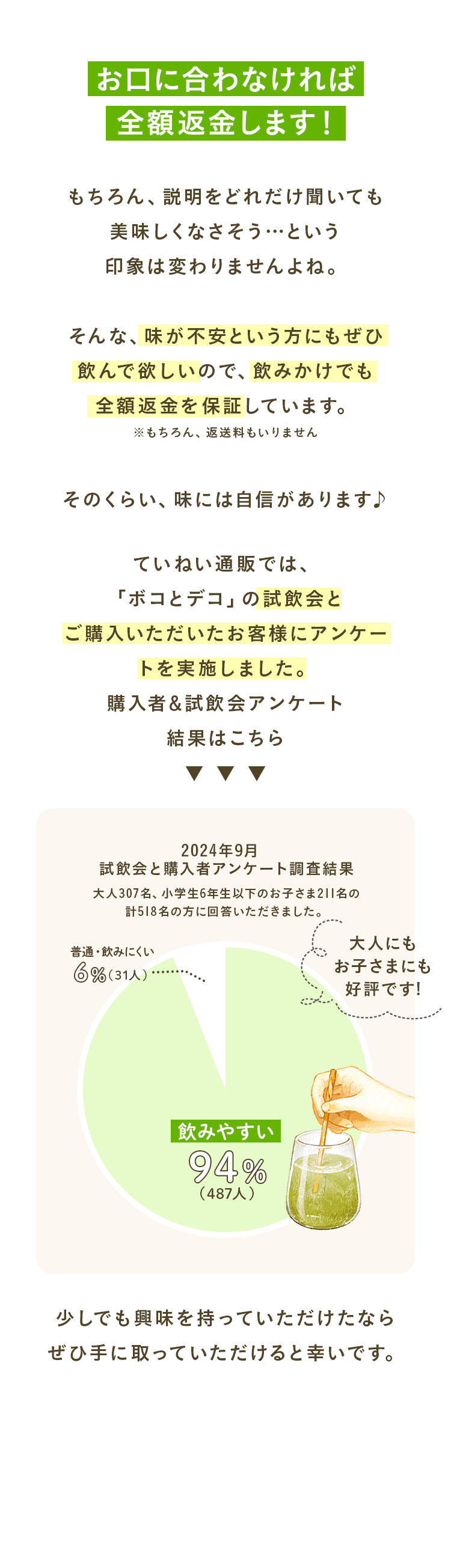 お口に合わなければ全額返金します！