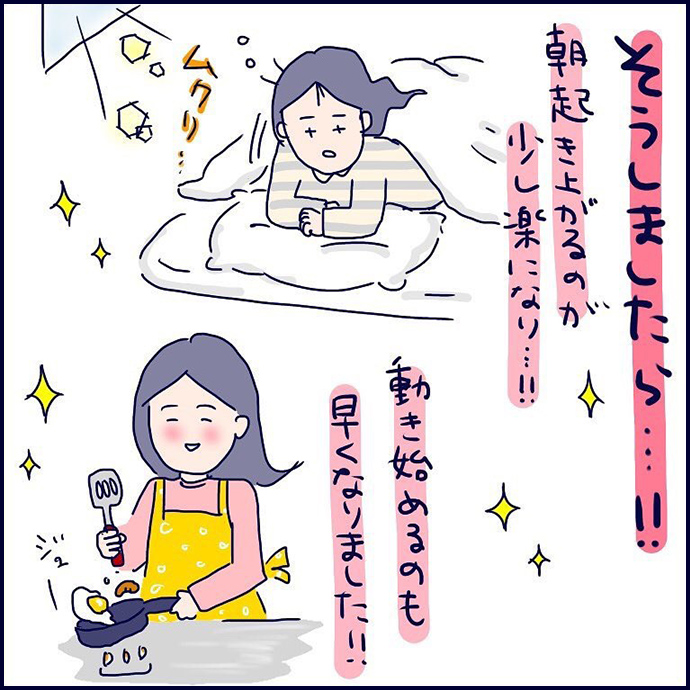 そうしましたら…!!朝起き上がるのが少し楽になり…!!動き始めるのも早くなりました!!