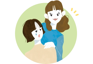 私の肩を叩く先輩のイラスト