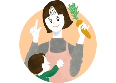 夕方に子どもの相手をしつつ家事をしているイラスト