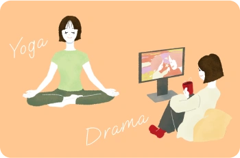 ヨガとドラマ鑑賞をしているイラスト