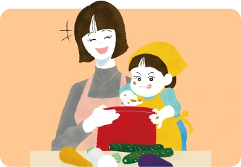 子どもと糠床を作っているイラスト