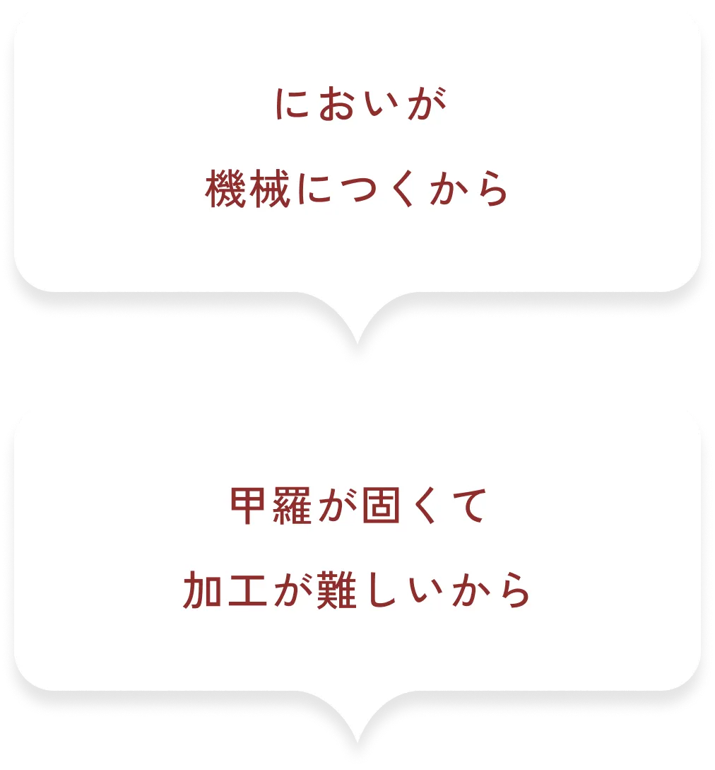 においが機械につくから 甲羅が固くて加工が難しいから